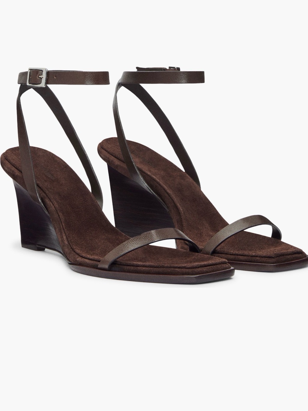 Reformation Lina Boss Leather Brown Suede Wedge Sandals With Ankle Strap